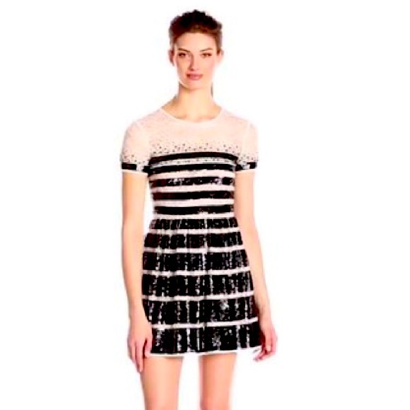 NWT sz 0 BCBG Maxazria Tasi Black and White sequin Dress - Picture 2 of 2
